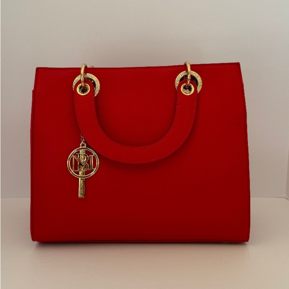 Badgley Mischka Tote Bag w/ Big Logo Eyelet & a thin strap.  BM-4040 Red NWT